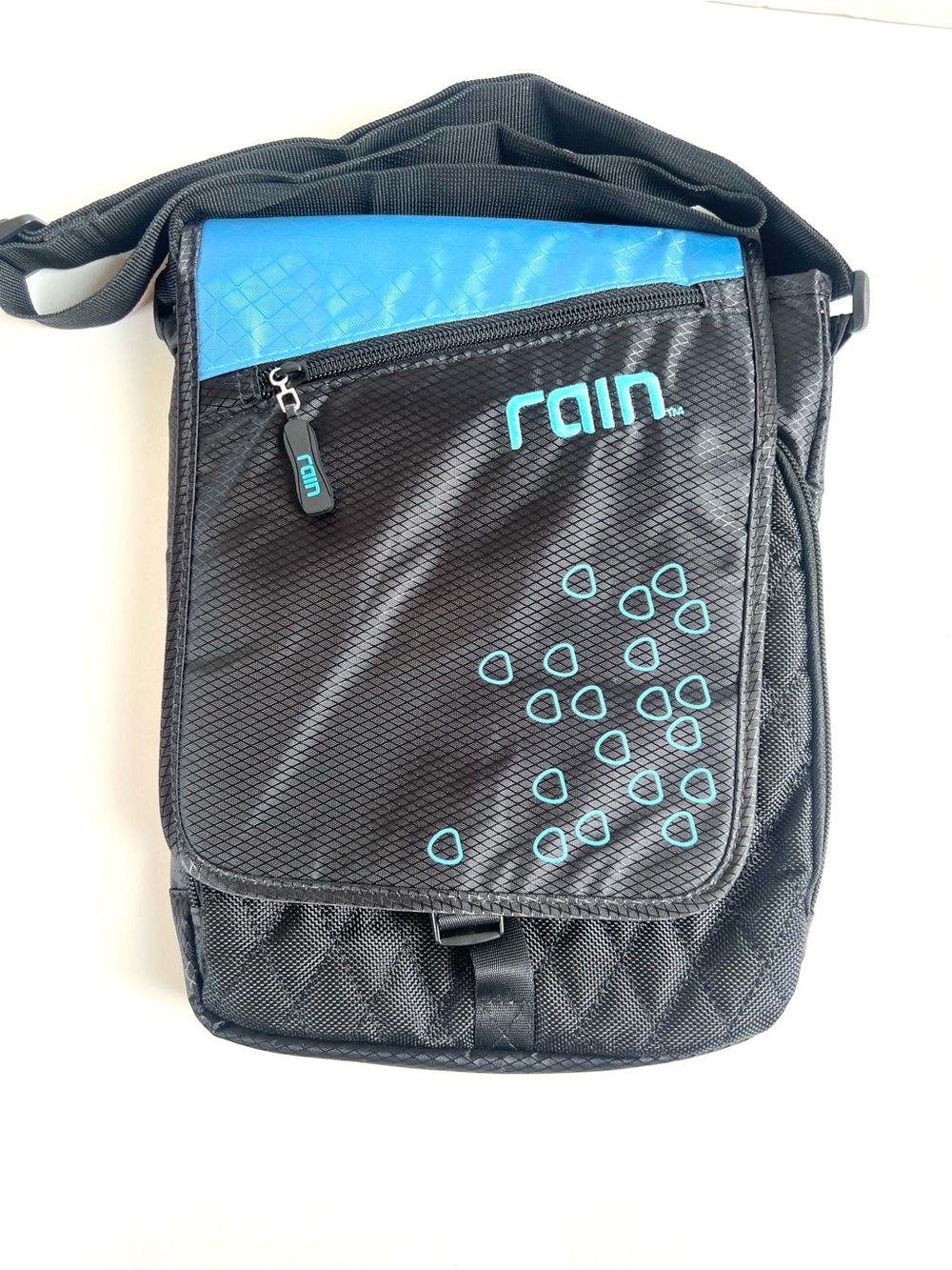 Rain Water Resistant Black & Blue Ripstop Nylon Crossbody Messenger Bag Techwear